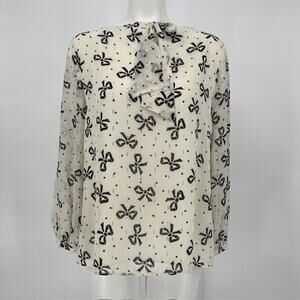 Talbots Coquette Bow Blouse L Sheer Chiffon Polka Dot Romantic Date Night Top